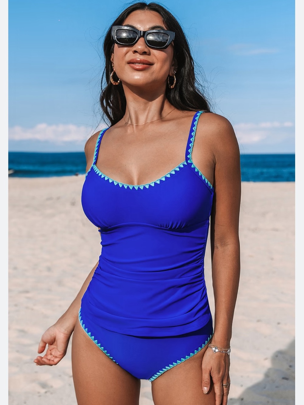 Cupshe Cobalt Blue Tank One-Piece Swimsuit with Aqua Trim